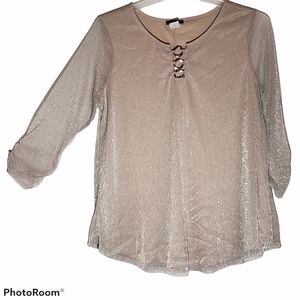 Cocomo womens plus size 1X  chiffon sheer silver sparkle lined blouse. 693